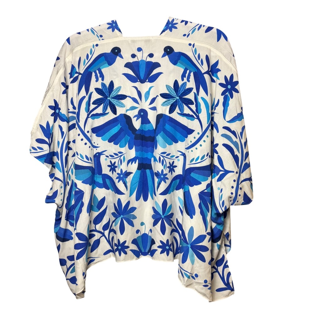Anna & Ava Kimono Cover Up Blue Floral Bird Print One Size OS Bohemian Chic - Picture 2 of 6